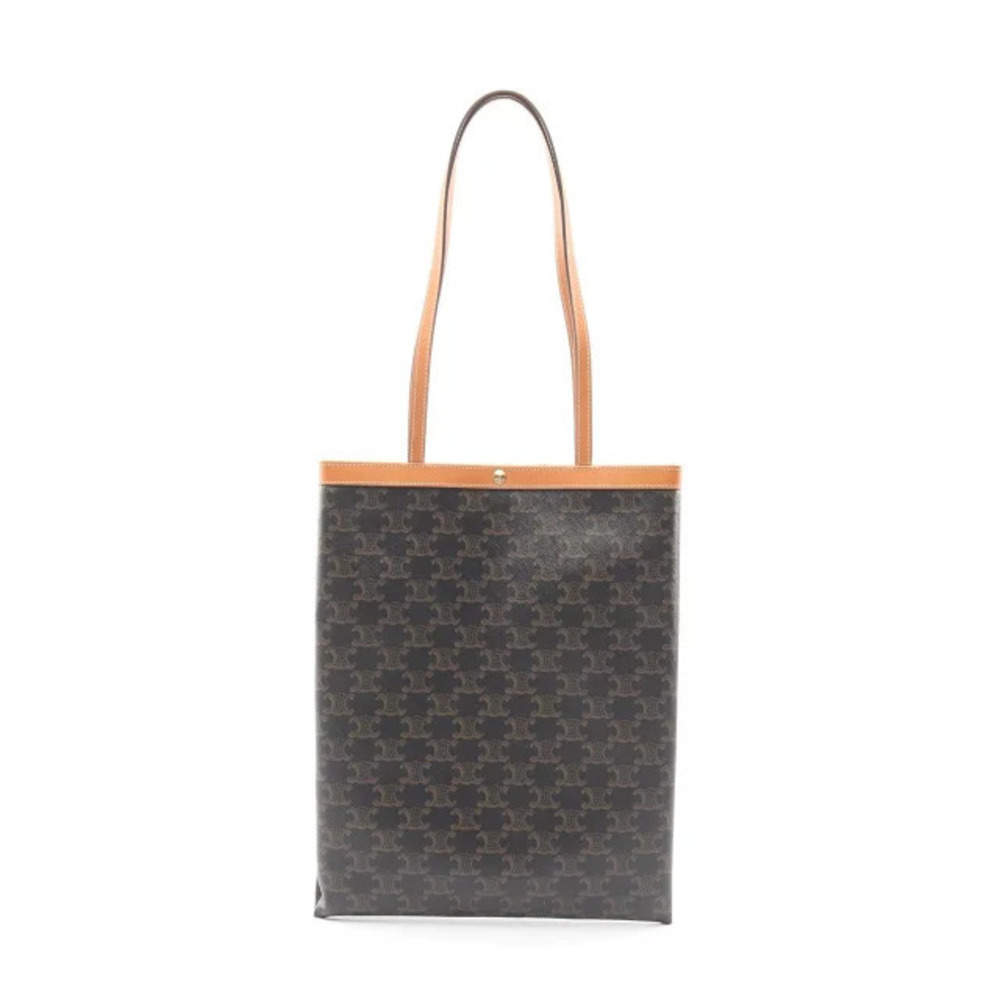 Celine Flat Shopper Triomphe Tote Bag Canvas Leather Black Brown